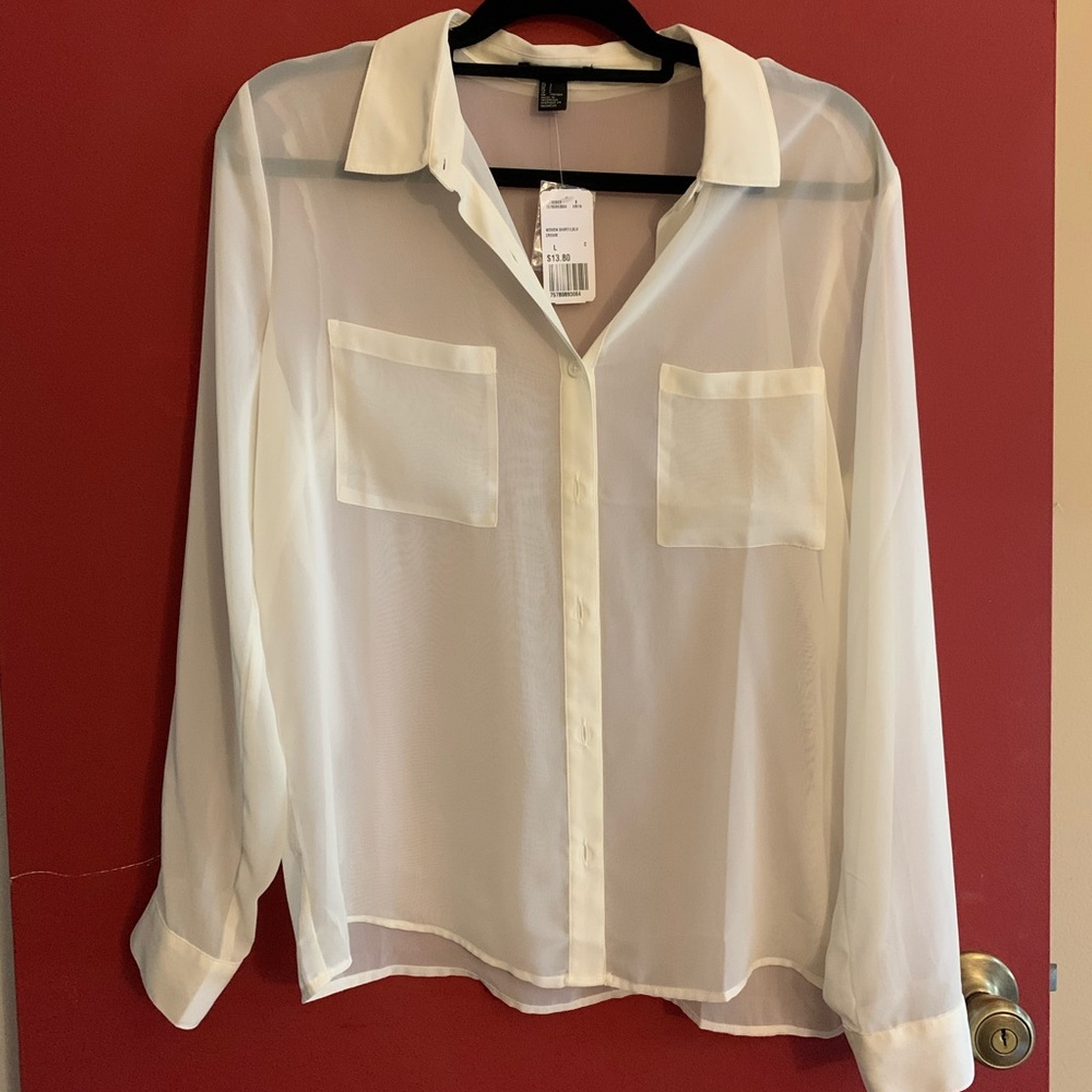 White Sheer Button Down Long Sleeve